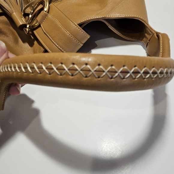 Jane Bolinger 15"x17"x5" Tan Leather Shoulder Bag Purse Gold Hardware Very Clean - Picture 7 of 16